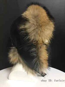 Male Female Real Raccoon Fox Fur Hat Fur Russian Aviator Ski Cap Trapper EarFlap - Picture 1 of 42