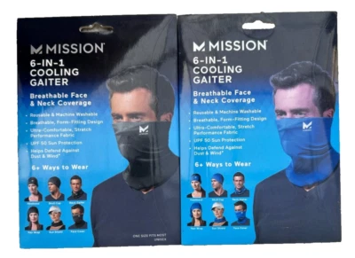 2-PACK Mission COOLING Compact Gaiter/ Neck FACE MASK NEW Fast Shipping Best