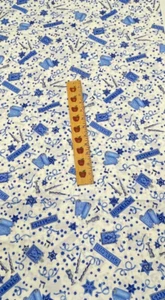 Tessuto 2 iarde stampa Cranston Works Co. bianco blu SHALOM argento 100% cotone - Foto 1 di 5