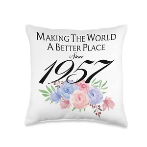 66 Birthday Making The World a Better Place Since 1957 Throw Pillow 16x16 Mul... - Picture 1 of 3