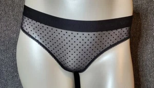 Victorias Secret Womens Thong Panties Size XL Sexy Black Mesh Dot Underwear - Picture 1 of 3