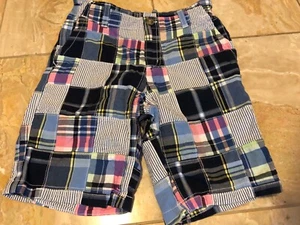 Gymboree Egg Hunt Gym Navy Plaid Patchwork Shorts Size 7  - Picture 1 of 2