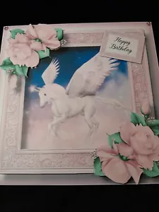 Handmade Pretty Unicorn Themed Birthday Card Size 8" X 8" - Picture 1 of 5