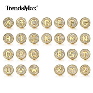 Pair Gold Plated A-Z Stud Earrings Crystal CZ Initial Letter Alphabet Women Men - Picture 1 of 34
