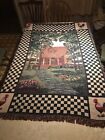 Bob Timberlake American Cabin Rooster Woven Tapestry Blanket Fringe Throw USA 