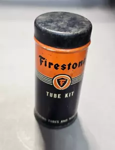 Vintage Firestone Tire & Tube Repair Kit Gas & Oil Advertising Tin Can - Imagen 1 de 8