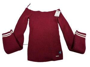Hollister Abercrombie NWT Girls Sweater Burgundy SZ XS Knit Stretch - Picture 1 of 3