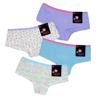 RJM Girls Briefs Underwear 4 Pairs Childrens Boxer Shorts Cotton Pants Knickers
