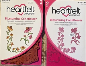 Juego de 2 estampillas y troqueles artesanales Heartfelt Creations floreciente Coneflower nuevo - Imagen 1 de 6