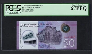 Nicaragua 50 Cordobas 26-3-2014 P211a Uncirculated Graded 67 - Picture 1 of 2