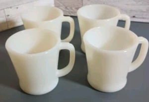 Set Of Four Vintage Anchor Hocking Fire King Milk Glass D Handle Coffee Mugs - Picture 1 of 9