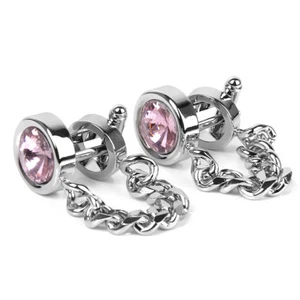 Men's Wrap Around Curb Chain Pink Crystal Cuff links Cufflinks Wedding Party - Picture 1 of 11