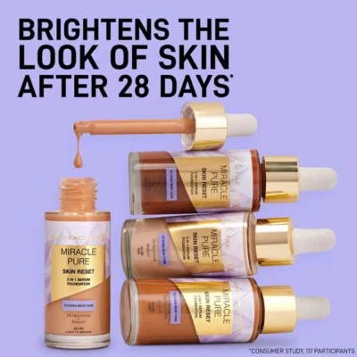 Max Factor Miracle Pure Skin Reset 2-in-1 Serum Foundation Various use drop menu - Image 1 of 3