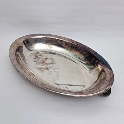 Bandeja Plato Ovalado Plateado Vintage Plato con Asas Deslustre De Colección 7 x 10 Foto 1 de 4