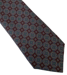 Lands' End Maroon Blue Medallion Neck Tie Necktie Classic Silk USA - Picture 1 of 4