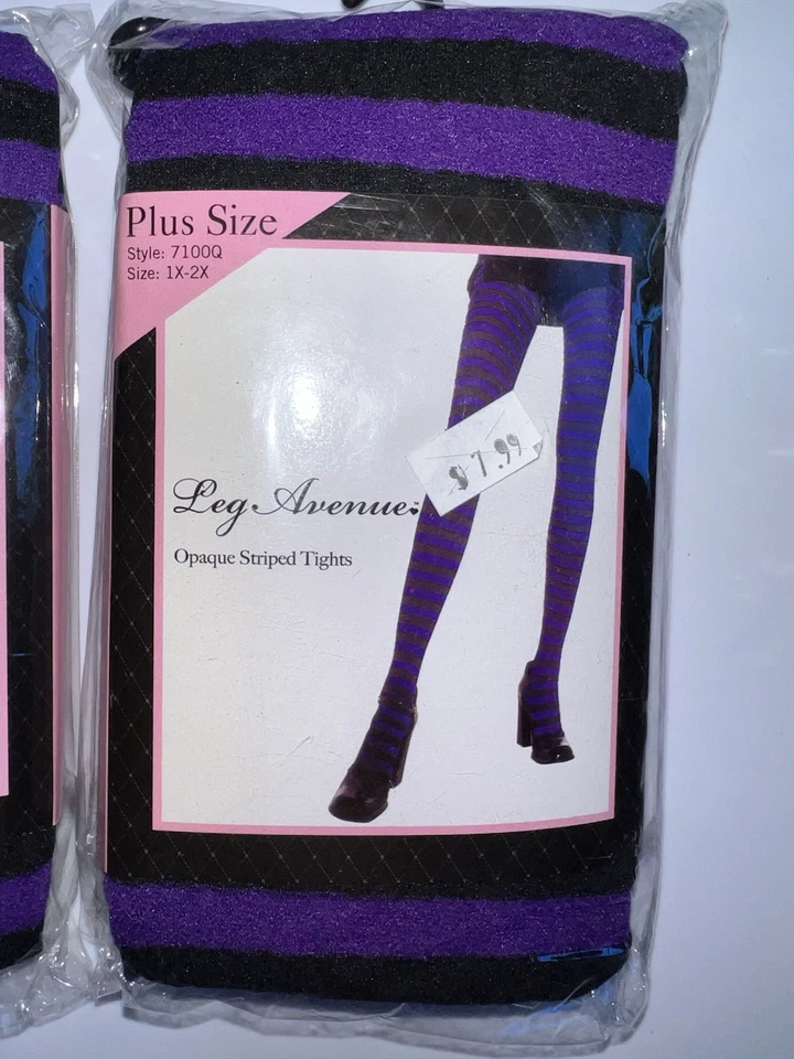 Фиолетовый черный совершенно новый плюс размер нейлона полоски колготки колготки ноги Avenue 7100Q - Изображение 1 из 2