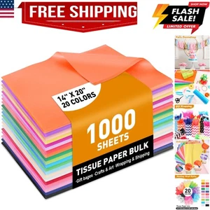 1000 Stück Seidenpapier, 20 Farben 14" x 20" Seidenpapiere Großpackung zum Verpacken, ... - Bild 1 von 8