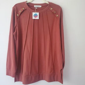 ODOSALI Top donna ruggine dettaglio bottoni super morbido manica lunga autunno autunno nuovo con etichette L - Foto 1 di 14