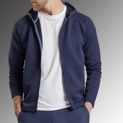 Peter Millar Small Navy Orion Performance Quilted Hoodie Full Zip Jacket $250 - Image 1 of 4