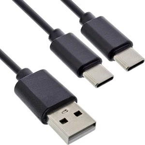 InLine® USB 2in1 Y-Ladekabel, 1x USB-A Stecker an 2x USB-C Stecker, schwarz 0,5m - Afbeelding 1 van 2