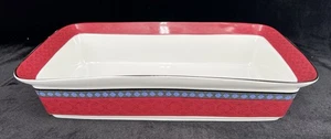 Dansk Ruby Flowers 13" Rectangular Baker Stoneware Quiltings made In Portugal - Picture 1 of 9