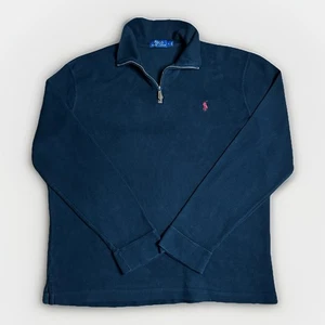 Polo Ralph Lauren maglione uomo grande nero 1/4 zip rosso pony cotone pullover - Foto 1 di 9