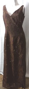 Carmen Marc Valvo Signature Sz 8 Brown Gold Beautiful Sequin Long A-line Dress - Picture 1 of 22