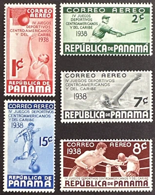 PANAMÁ 1938 Sc# C43 - C47 Juego de 5 Juegos Centroamericanos del Caribe MNH OG Foto 1 de 2