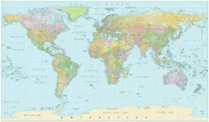 Laminated World map poster waterproof 91 x 61 cm with all city names educational - Picture 1 of 3