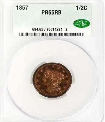 1857 BRAIDED HAIR 1/2C CACG PR 65 RB - Image 1 of 4