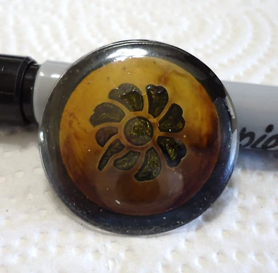 Vintage Metal Design Under Glass FLOWER Button 1 1/4" Signed John Porter 1971 - Image 1 of 4