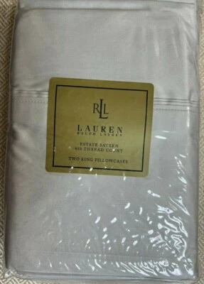 RALPH LAUREN FRONHAS KING SIZE CINZA CLARO ALGODÃO Acetinado 450TC NOVO NA CAIXA 2 - Imagem 1 de 2