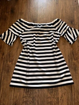 Vestido Ellen Tracy Negro Blanco Rayas Talla XL Hasta la Rodilla Cambio Mangas Campana 3/4 Foto 1 de 4