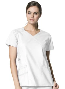 {XL} WonderFLEX by WonderWink Women's Charity Y-Neck Solid Scrub Top WHITE - Picture 1 of 2