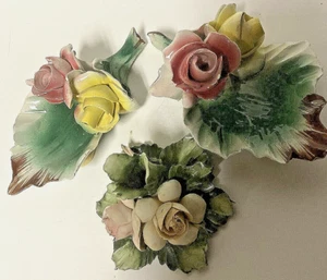 VINTAGE LOT SET 3 ITALIAN CAPODIMONTE CERAMIC - 2 BOWLS 1 CANDLEHOLDER  VISCONTI - Picture 1 of 7