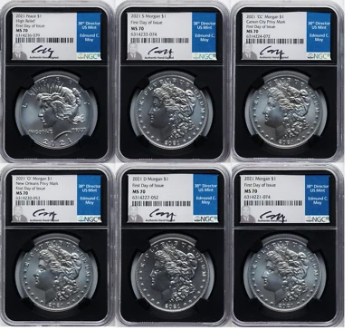 2021 Morgan & Peace Dollar NGC MS70 6-Coin Set FDI Edmund Moy Sig P, D, O, CC - Image 1 of 4