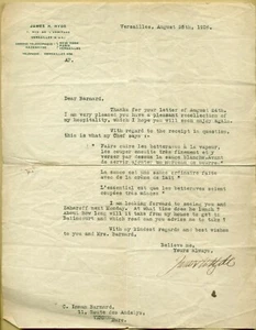 James Hazen Hyde (1876-1959) - American businessman - AXA - Rare signed letter - Picture 1 of 1