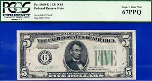 1934D $5 FRN Chicago GC Block PCGS 67PPQ 2nd highest graded Fr 1960-G - Picture 1 of 3