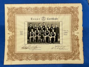 1927 YMCA Carlisle PA Industrial League Champion Basketball Honor Cert HALF OFF - Picture 1 of 3