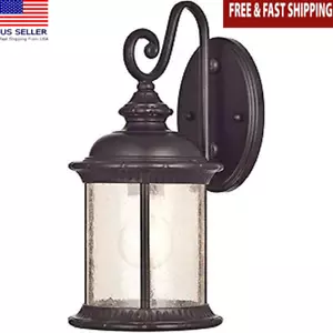 One-Light Outdoor Wall Lantern Steel Fixture Clear Seeded Glass Porch Entryway - Picture 1 of 6