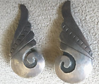 Vintage Pair of Sterling? SILVER  Clip On Earrings MEXICO? 1 1/2" Long