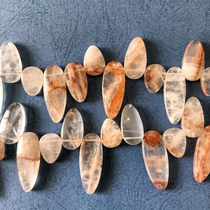 Voller Strang Natur Rot Phantom Quarz Poliert Flach Tropfen Perlen Top Gebohrt - Bild 1 von 4