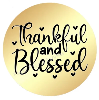 GOLD FOIL THANKFUL AND BLESSED ENVELOPE SEALS LABELS STICKERS PARTY FAVORS - Image 1 of 2