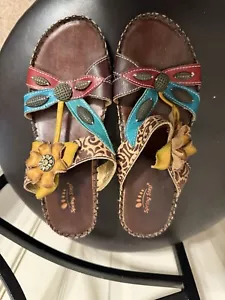 Spring Steps Size 7.5 Flower Leather Heels Handmade - Picture 1 of 4