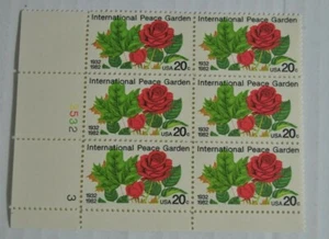 1982 PEACE GARDEN 20c Plate Block US Plate Blocks 6 Stamps #2014 ~  MNH - Picture 1 of 5