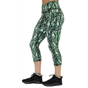 NUEVO Leggings Capri Estampado Serpiente Equipo Constantemente Variado Verde Negro Bolsillos Pequeños - Imagen 1 de 9