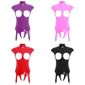 Womens Patent Leather Bodysuit Cup Leotard with Garters Clips Sexy Nightwear - Picture 1 of 41
