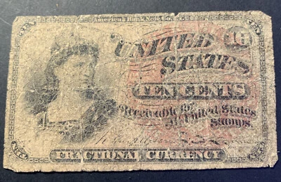1863 10 Cent Fourth Issue Fractional Currency Obsolete Bank Note Bill. - Image 1 of 2
