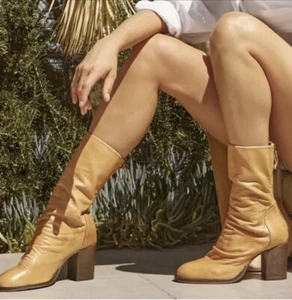 Free People Elle block heel slouch boots size 41 US 11 tan beige NEW - Picture 1 of 12