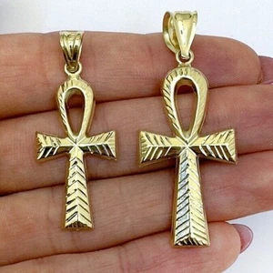 Colgante Cruz Ankh Oro 10K Corte Diamante 1.5"-1.8" - Imagen 1 de 17